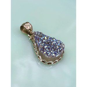 Vintage 925 Silver Pendant Blue Quartz Druzy
